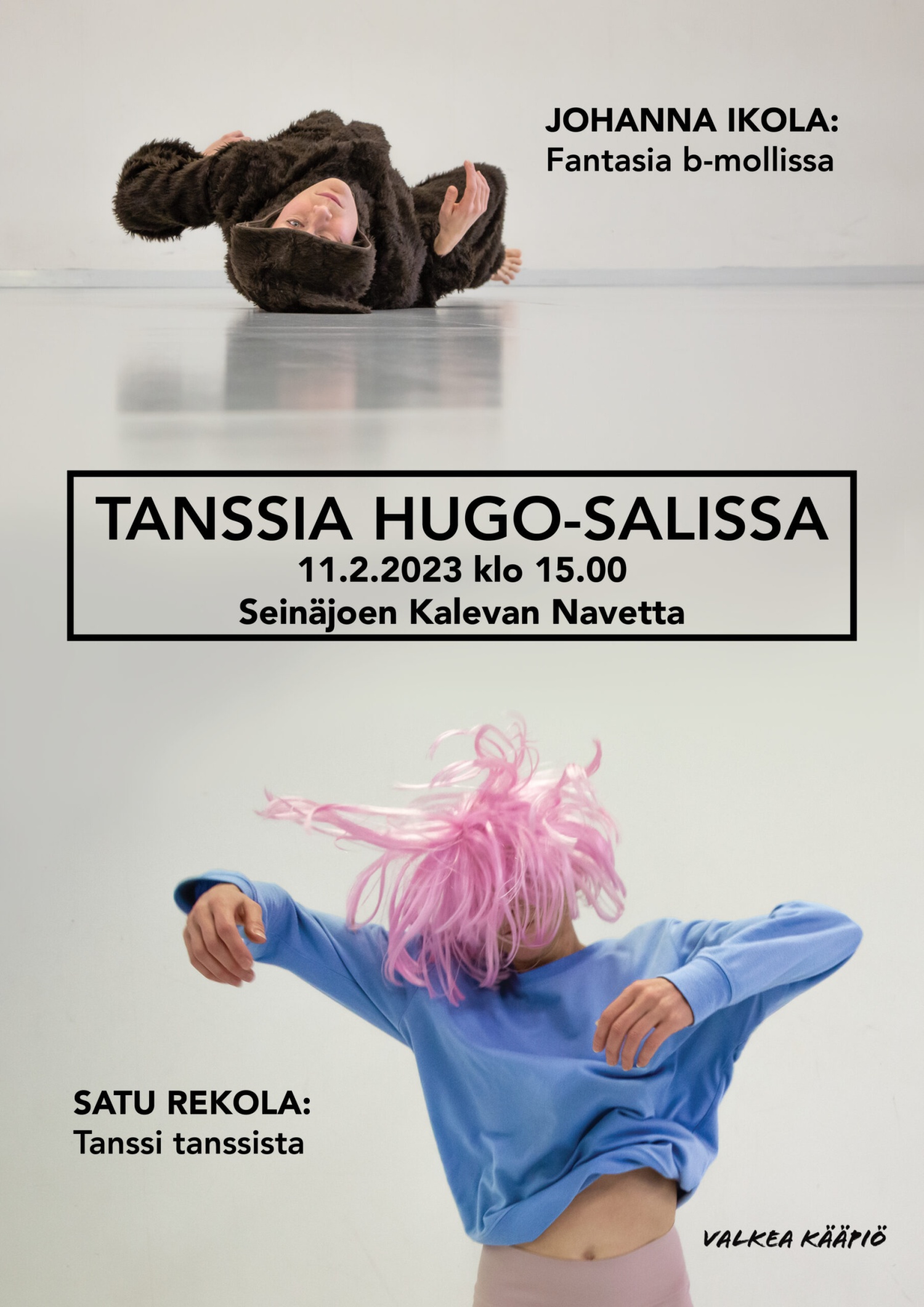 En Dansare på golvet och en annan stående med rosa hår